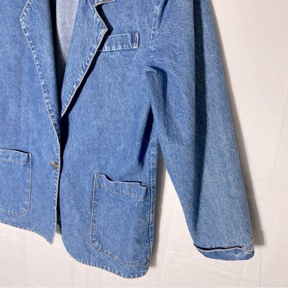 Vintage Silver Style Light Med Wash Oversized Denim Blazer Jean Jacket L - Picture 12 of 14